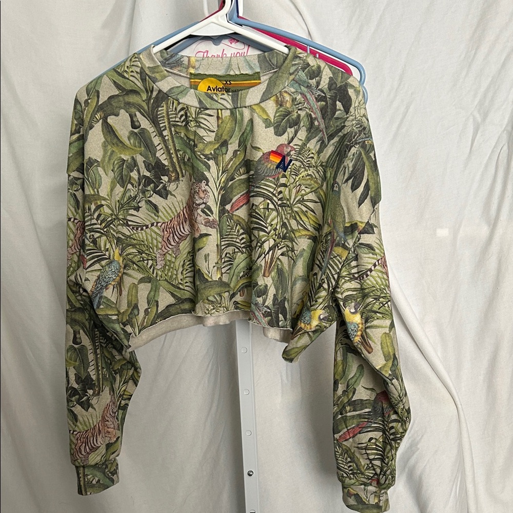 Aviator Nation Tropical Print Cropped Sweatshirt